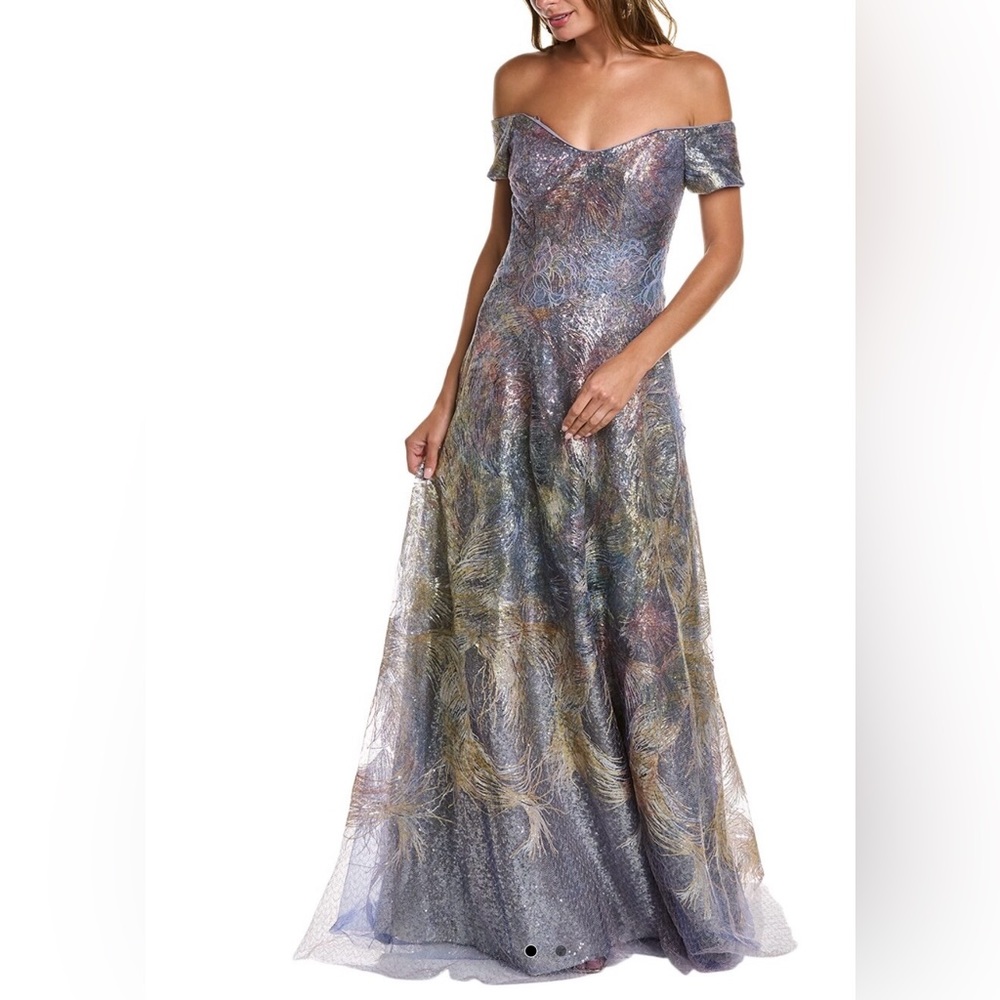 RENE RUIZ COLLECTION Printed Sequin Fit & Flare Gown